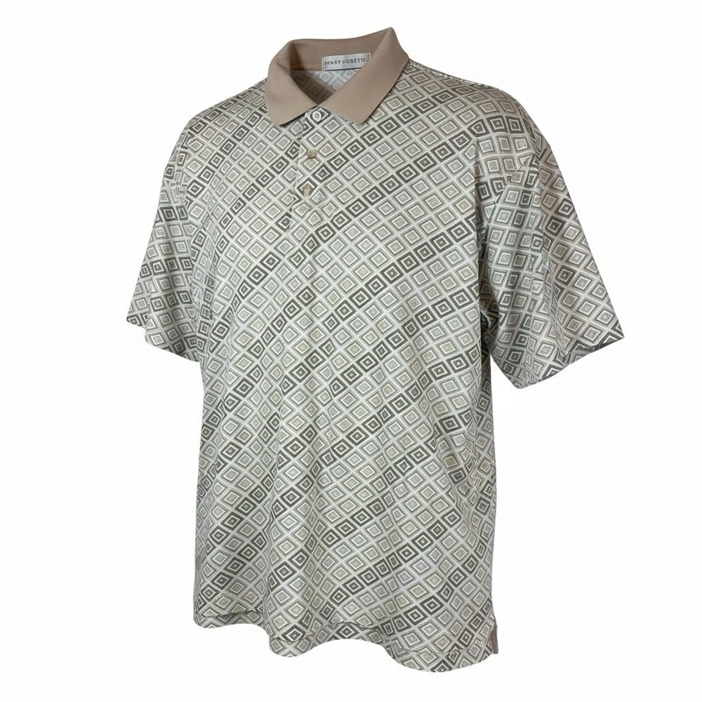 Henry Grethel Golf Polo Shirt Mens Large Olive Green Geometric 100% Cotton